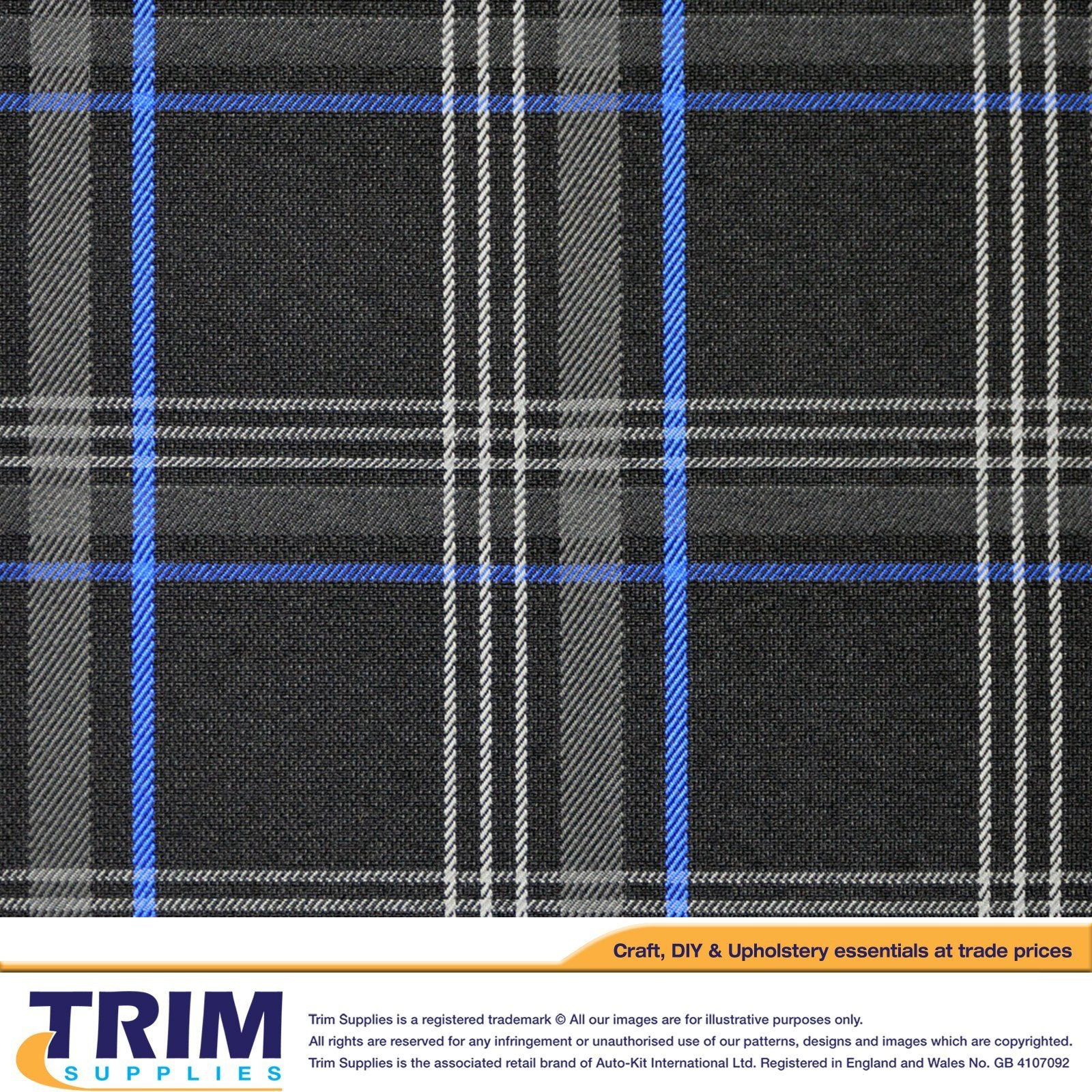 Laminated Tartan Upholstery Fabric TrimSupplies BLUE 1 METRE 