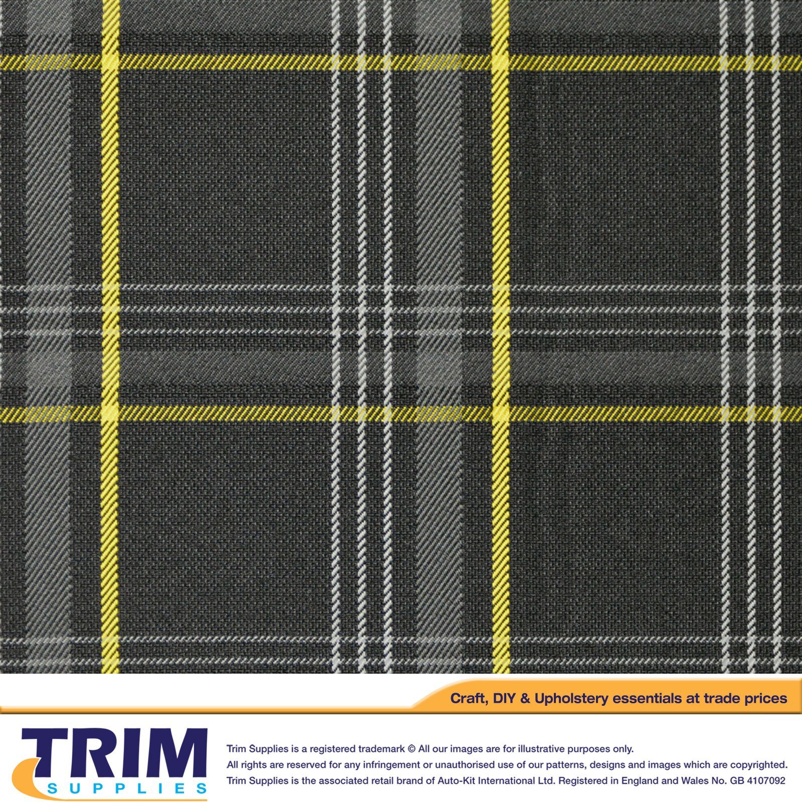 Laminated Tartan Upholstery Fabric TrimSupplies YELLOW 1 METRE 