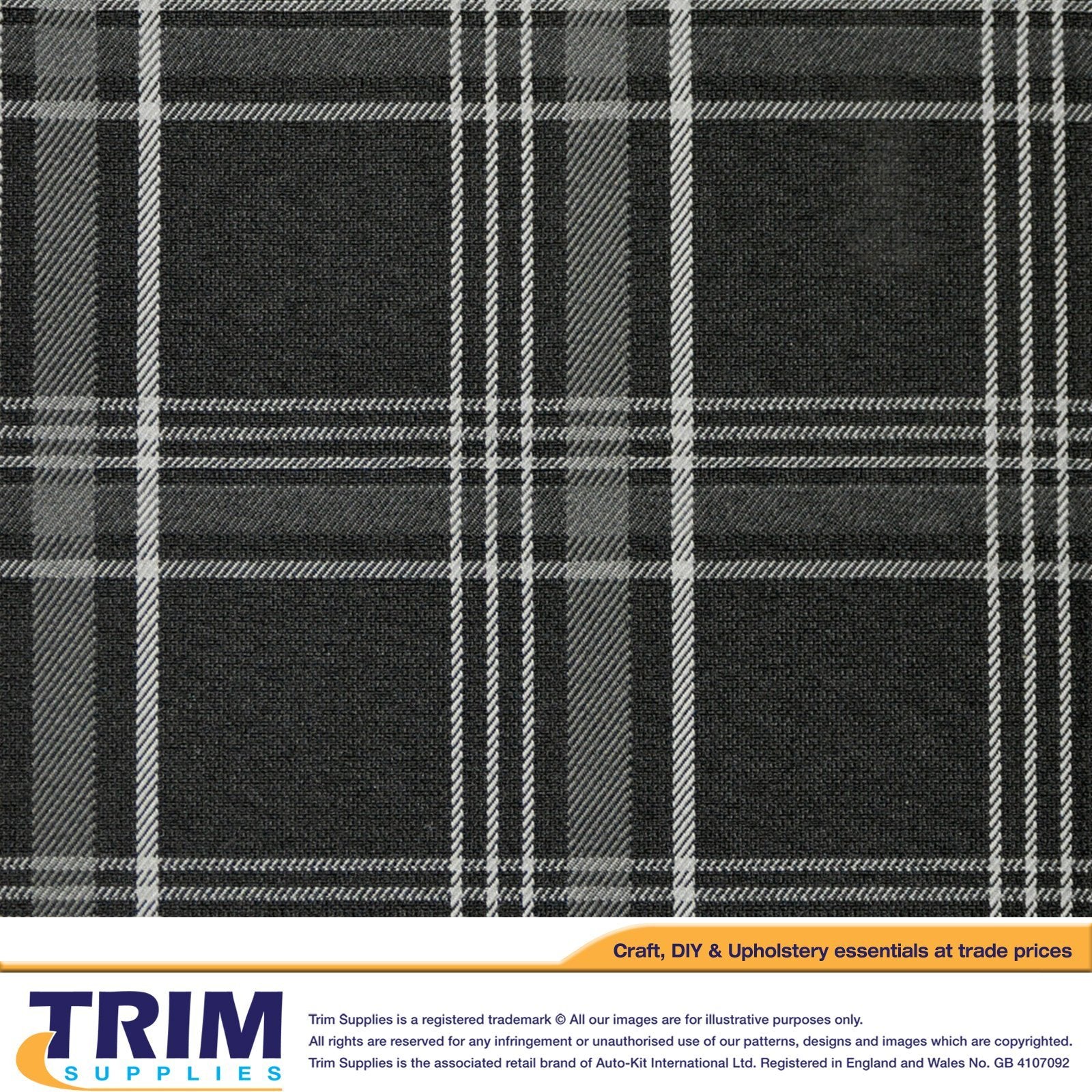 Laminated Tartan Upholstery Fabric TrimSupplies DARK GREY 1 METRE 