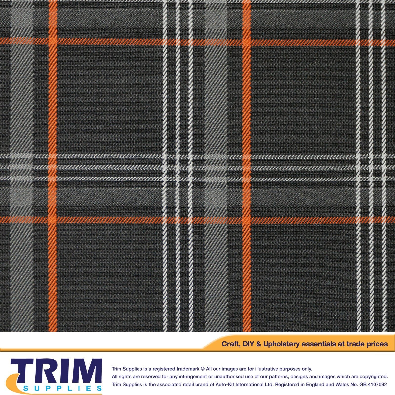Laminated Tartan Upholstery Fabric TrimSupplies ORANGE 1 METRE 