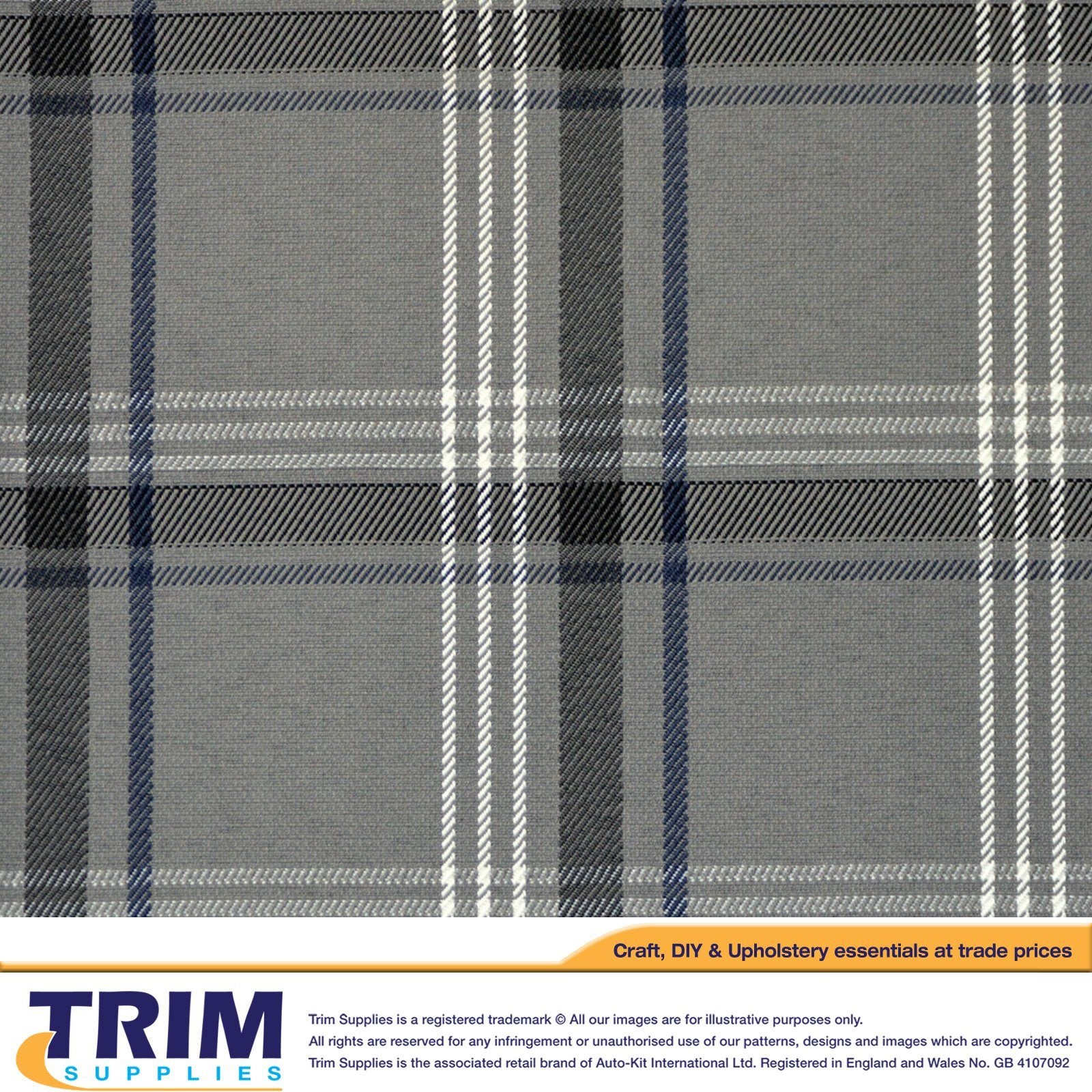 Laminated Tartan Upholstery Fabric TrimSupplies LIGHT GREY 1 METRE 